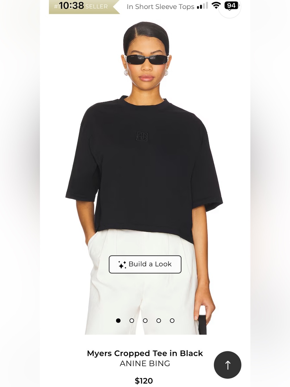 Anine Bing Black Myers Cropped Tee - Picture 2 of 8